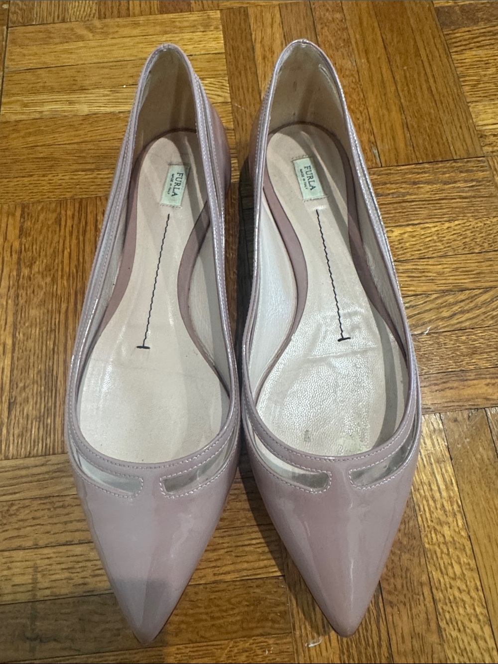 Furla Pink Patent Leather Pointed Toe Flats